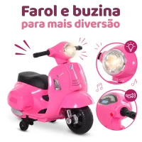 HOMCOM Mota Elétrica Infantil Vespa 6V com Farol, Buzina e Rodas Auxiliares para Crianças de 18-36 Meses Rosa 66,5x38x52 cm(m-7)