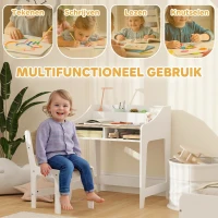AIYAPLAY Kinder schrijftafelset met opbergruimte, open vakken, stoel, 3-8 jaar, hout(m-4)