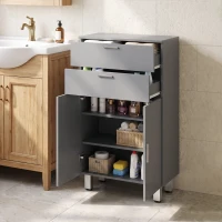 kleankin Badkamerkast, badkamercommode met 2 lades, verstelbare plank, hout, grijs(m-7)
