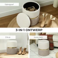 HOMCOM Opslagkruk met Deksel, Metalen Ring, Tweekleurig Ontwerp, 36 x 36 x 44 cm, Crèmewit(m-6)