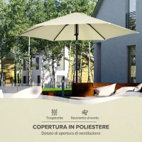 Outsunny Ombrellone da Giardino 2.7x2.5 m, in Poliestere e Metallo con Tettuccio Inclinabile, Beige Nero(m-6)