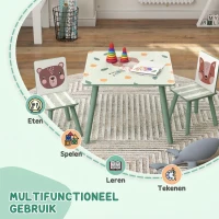 ZONEKIZ Zitgroep voor kinderen 3-8 jaar, 1 tafel & 2 stoelen, schattig dierenmotief, groen(m-4)