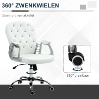 Vinsetto Bureaustoel, Ergonomische Bureaustoel met Armleuning, Gevoerde Rugleuning Wit(m-6)