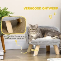 PawHut hondenbed, hondensofa met kussen, verhoogd huisdierbed, kattenbed, grijs(m-6)