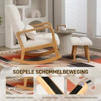 HOMCOM Schommelstoel met Voetensteun, Fleece-Bekleding, Hoge Rugleuning, Houten Poten, Voetpads, Wit(m-4)
