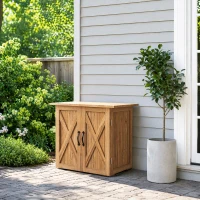 Outsunny Armário de Jardim Abrigo de Madeira para Exterior com 2 Portas Magnéticas Abrigo para Ferramentas 77x55x72 cm Marrom(m-8)