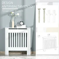 HOMCOM Copritermosifone in Legno Bianco per Caloriferi e Radiatori, Copri Termosifone Moderno con Anti-ribaltamento, Doghe e Piano d'Appoggio, 78x19x81cm(m-6)
