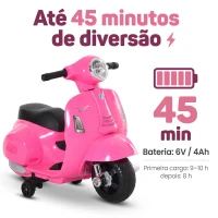 HOMCOM Mota Elétrica Infantil Vespa 6V com Farol, Buzina e Rodas Auxiliares para Crianças de 18-36 Meses Rosa 66,5x38x52 cm(m-8)