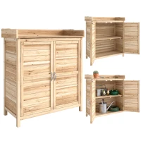 Outsunny Dulap Exterior cu 2 Rafturi din Lemn de Brad, Design Înălțat și 2 Uși, 83x40x92 cm(m-11)