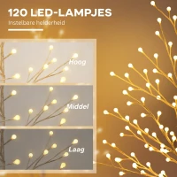 HOMCOM Kunstberk met 120 LED-lampjes, 3 lichtstanden, opvouwbare takken, IP44, 150 cm, wit(m-4)