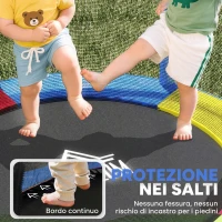 HOMCOM Tappeto Elastico per Bambini 3-6 Anni con Rete di Protezione, 6 Colonne e 3 Ingressi, Ø140x190 cm, Multicolore(m-4)