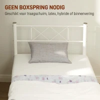 HOMCOM Eenpersoonsbedframe met Hoog Hoofdeinde, Eenvoudige Montage, Opbergruimte onder het Bed, Staal, Wit(m-6)