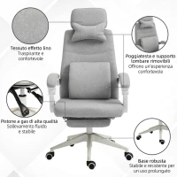 Vinsetto Sedia da Ufficio Ergonomica, Sedia da Scrivania con Rotelle, Cuscino Lombare, Poggiatesta e Poggiapiedi Estraibile, Grigia 62x68x117-127cm(m-6)
