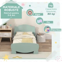 AIYAPLAY Pat pentru Copii cu Tăblie și Suport pentru Picioare în Formă de Urs și 2 Laterale, din Lemn, 143,5x80x55 cm, Verde(m-5)