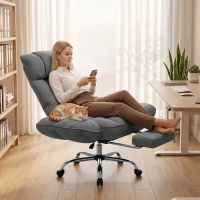 HOMCOM Executive Office Chair Height Adjustable Desk Chair Reclining Flip-up Armrest Footrest, Dark Grey(m-8)