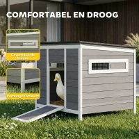 PawHut Eendenhok waterbestendig eendenhuis van hout met uitneembare bodem schuifvenster opklapbaar asfaltdak 93x70x72cm Grijs(m-5)