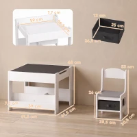 HOMCOM Conjunto de Mesa e 2 Cadeiras Infantis 2 em 1 com Ardósia Gavetas de Tecido e Espaço de Armazenamento para Quarto Cinza(m-3)