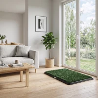 PawHut Honden-wc 76 x 50,5 cm met 2 kunstgras matten, wasbare puppytoilet voor honden, voor balkon, thuis, zwart + groen(m-9)