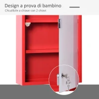 HOMCOM Cassetta Porta Medicine Armadietto Medicinali 4 Livelli Porta in Vetro 60×30×12cm Rosso(m-5)