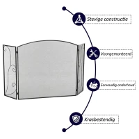 HOMCOM Vuurvonkbescherming voor haarden, 3 panelen, inklapbaar, flexibel, metaal, zwart, 132,5 x 76,5 cm.(m-6)