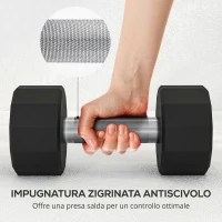 SPORTNOW Set 2 Manubri a 12 Lati da 15 kg in Metallo e Gomma con Impugnatura Antiscivolo, 26x15.5x15.5 cm, Nero(m-6)