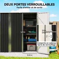 Outsunny Abri de Jardin en Métal 1,37m², Toit Incliné, 2 Portes Verrouillables, Gants, Anti-UV, 163x89x163cm, Gris Foncé(m-5)