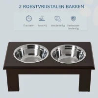 PawHut Verhoogde hondenbak voerbak huisdier rvs voerbakken MDF koffie(m-5)
