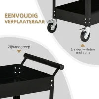 DURHAND Gereedschapswagen, 2 niveaus, wagen, 4 wielen, staal, tot 150 kg, 84,5 x 38 x 84 cm, Zwart(m-5)