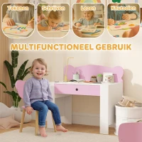 AIYAPLAY Kinderbureau-Set, Werktafel en Stoel met Berenvorm, Lade, voor Schrijven en Knutselen, 3-8 Jaar, Roze(m-4)