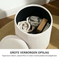 HOMCOM Zitpoef met Opbergruimte, Opvouwbare Poef met Deksel, Stalen Bodem, Ronde Voetenpoef 36 x 36 x 44 cm Crèmewit(m-4)