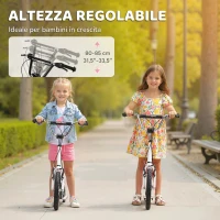 HOMCOM Monopattino con Manubrio Regolabile, Ruote Grandi, 2 Freni e Telaio in Metallo, per Bambini 5+ Anni, Max 100kg, 120x58x85-95cm, Bianco(m-4)