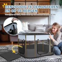 PawHut Huisdieren Speelhek, Opvouwbaar, met Opbergtas, voor Puppy's en Katten, Binnen en Buiten, Grijs(m-6)