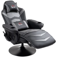 HOMCOM Gamingsessel, Massagefunktion, neigbare Lehne, Fußstütze, bis 120 kg, Stahlrahmen, Kunstleder, Grau(m-11)