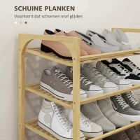 HOMCOM Schoenenrek met 4 lagen, schoenenopberger voor maximaal 12 paar schoenen, schoenenkast voor hal of entree, naturel(m-5)