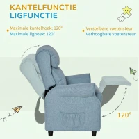 HOMCOM kinderbank kinderzitbank kinderfauteuil stoel ligbank verstelbaar met voetensteun voor 3-8 jaar jongens en meisjes blauw 58 x 53 x 70 cm(m-6)