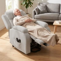 HOMCOM Sillón Elevador Eléctrico Gravedad Cero, Calefacción y Masaje de 8 Puntos, 2 Motores, Terciopelo, Gris Claro(m-5)