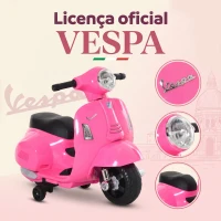 HOMCOM Mota Elétrica Infantil Vespa 6V com Farol, Buzina e Rodas Auxiliares para Crianças de 18-36 Meses Rosa 66,5x38x52 cm(m-4)