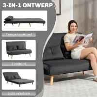 HOMCOM 2-zits slaapbank, bedbank, om te bouwen bank met verstelbare rugleuning, stofbekleding, metalen frame, Grijs(m-4)