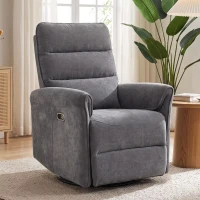 HOMCOM Poltrona Relax Elétrica Reclinável 155° com Apoia-pés, Estofada, Giratória 270°, Balanço, Chenille, Cinza(m-5)