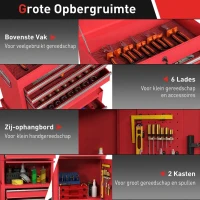 HOMCOM Verrijdbare gereedschapskast, 6 lades, 2 kasten, staal, afsluitbaar, rood(m-4)