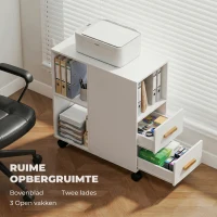 HOMCOM Printerstandaard met verstelbare plank en wielen voor fax/scanner, 60 x 30 x 65 cm, Wit(m-4)