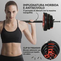 SPORTNOW Set Bilanciere e Dischi da 20kg totali con Impugnatura in PU Antiscivolo, Ø17x140 cm, Nero e Rosso(m-6)
