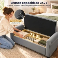 HOMCOM Panca Fondo Letto in Tessuto Vellutato con Spazio Portaoggetti e Braccioli, 126x48.5x57 cm, Grigio(m-4)