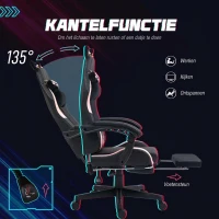 HOMCOM Gamingfauteuil met kattenoortjes, kantelbare rugleuning, uitschuifbare voetsteun, tot 120 kg, Roze/Zwart(m-6)