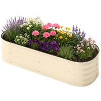 Outsunny Galvanised Raised Garden Bed, Metal Planter Box with Safety Edging, for Flowers, Herbs, Succulents, Cream White(m-11)