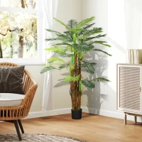 HOMCOM Kunstpalm, 1,6 m, Levensechte Takken, Decoratieve Plant, Kunststof, met Pot, Bruin+Groen(m-4)