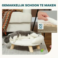 PawHut Huisdierbed voor katten en honden tot 5 kg/30 cm, wasbare pluche hoes, crèmekleurig, 47 x 40 x 20 cm(m-6)