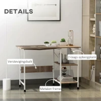 HOMCOM Klaptafel tafel bureau kantoortafel met wielen computertafel mobiel MDF natuur(m-5)