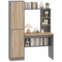 HOMCOM Birou pentru calculator cu 2 dulapuri și rafturi deschise, stil nordic, 122 x 52 x 168,4 cm, Gri închis și natural(m-7)