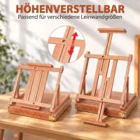 HOMCOM Tischstaffelei Winkelverstellbare Staffelei mit Griff Kofferstaffelei zum Malen & Zeichnen Faltbare Atelierstaffelei mit Schublade Buchenholz Natur(m-4)